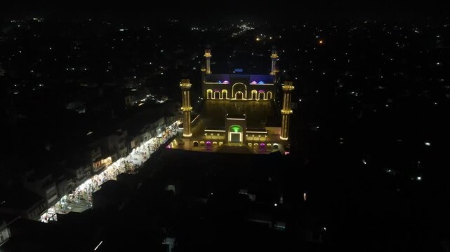 Islamic Mosque Glowing at Night
Drone Shot During the Holy Month of Ramadan