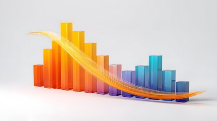 Fototapeta premium 3D Bar Chart with Upward Trend and Orange Curve.