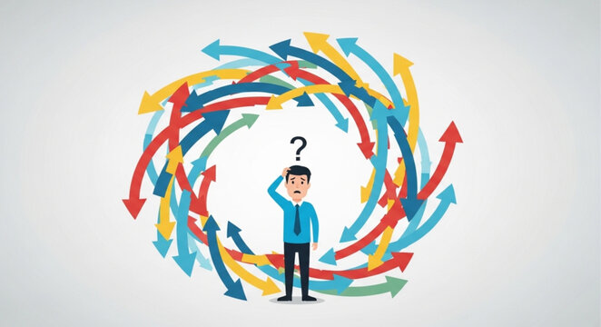 Man Surrounded by Colorful Arrows.