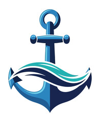 Vector of a blue anchor with stylized waves wrapped around it