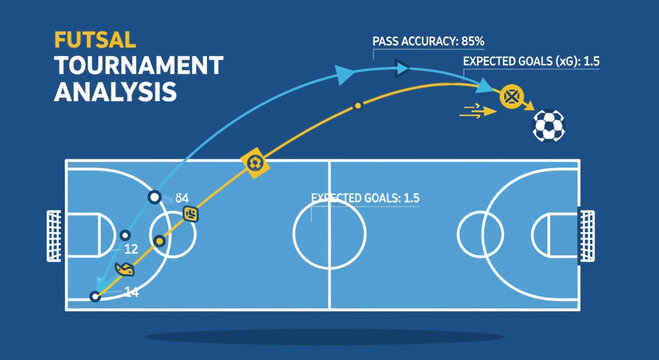 Futsal Tournament Game Analysis Graphic Depicting Strategy and Performance Statistics Visualization