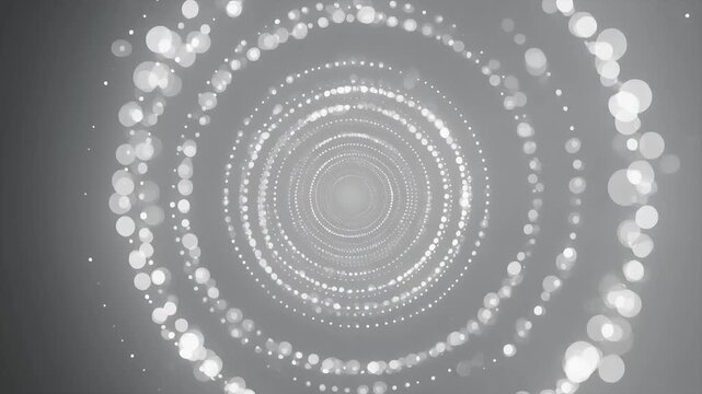 Seamless looping silver shimmer particles floating spiral cinematic dark gradient background luminous ambient visuals refined motion