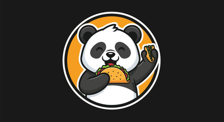 Cartoon panda eating food logo © Gulung