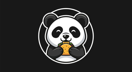 Cartoon panda eating food on black background © Gulung