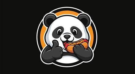 Cartoon panda eating hotdog illustration © Gulung