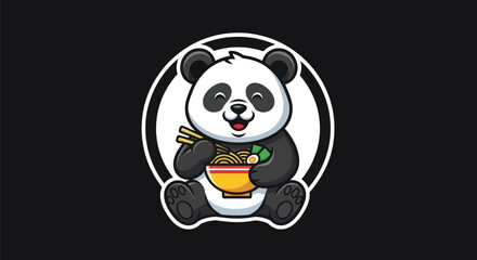 Cartoon panda eating noodles © Gulung