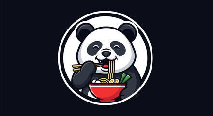Cartoon panda eating noodles © Gulung