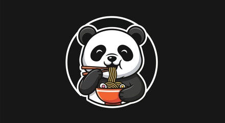 Cartoon panda eating noodles © Gulung