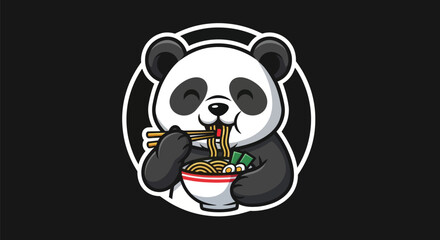 Cartoon panda eating noodles © Gulung
