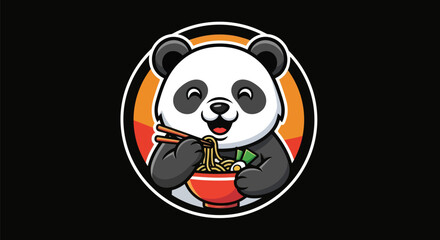 Cartoon panda eating noodles illustration © Gulung