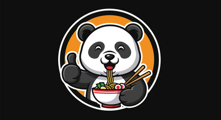 Cartoon panda eating noodles illustration © Gulung