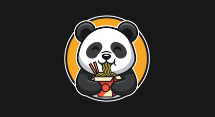 Cartoon panda eating noodles illustration © Gulung