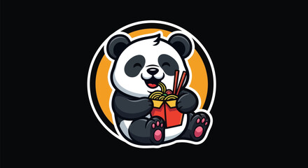 Cartoon panda eating noodles isolated © Gulung