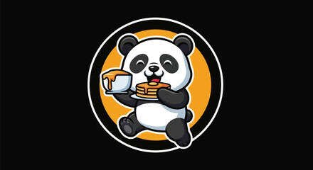 Cartoon panda eating pancakes illustration © Gulung