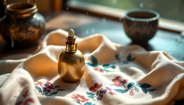 A traditional small brass bottle for eye kohl with a delicate applicator