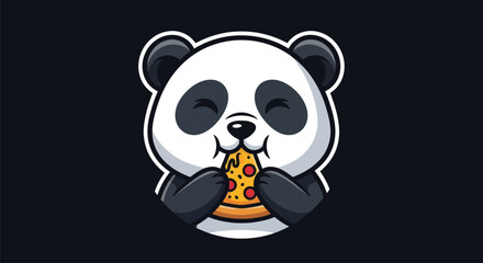Cartoon panda eating pizza on black background © Gulung