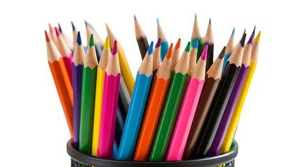 Fototapeta premium A container filled with colorful pencils on transparent background