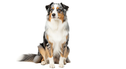 Fototapeta premium A blue merle Australian Shepherd dog sitting on a transparent background