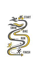 Fototapeta premium Illustrated Journey of a Triathlon: From Swim Start to Cycling and Running Finish