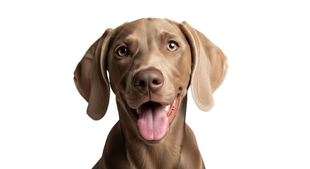 A happy Weimaraner dog with its tongue out on transparent background