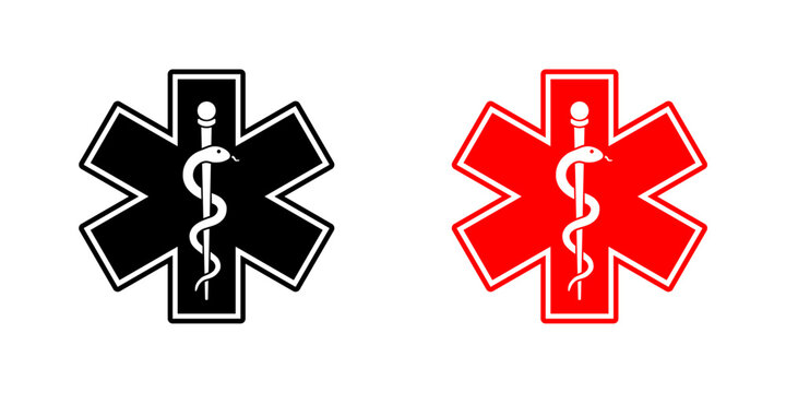 Emergency Medical Star of Life Symbol Icon Set Healthcare Emergency Service Sign