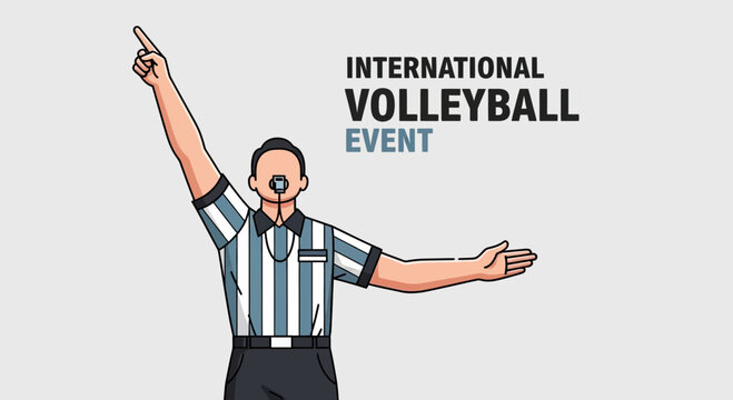 Illustrated Volleyball Referee Signals a Call at an International Championship Event