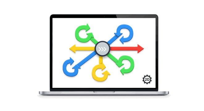 Laptop with arrows on screen display.