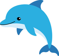 Fototapeta premium Cartoon Dolphin: A Smiling, Playful Marine Mammal Leaping with Joy on a White Background.