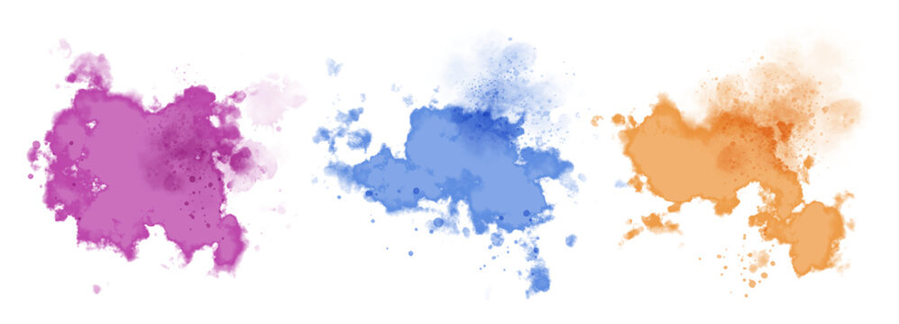 Watercolor stain decoration. brown purple blue colored splatter brush