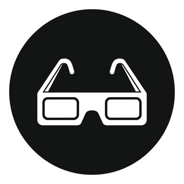 3D movie glasses icon on a circular black background icon