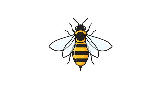 Detailed illustration of a flying honeybee with yellow and black stripes and transparent wings in a dynamic pose on transparent background