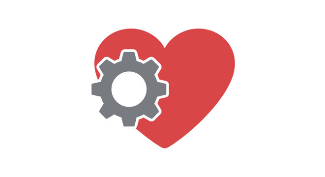 Red heart with gear inside.
