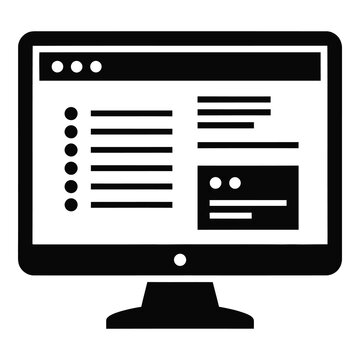 Computer monitor with website on screen  simple icon icon