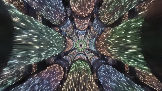 Abstract Tunnel With Colorful Lights Zooming In And Out