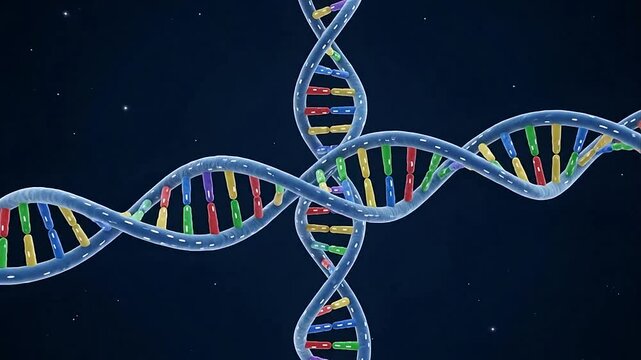 Colorful DNA double helix structure model.