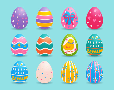 Set of assorted Easter eggs isolated on blue background vestor design