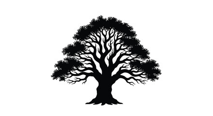 Obraz premium Detailed black tree with sprawling branches against a white background silhouette