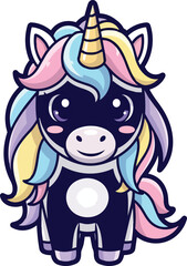 Obraz premium Cartoon unicorn illustration with colorful mane and horn