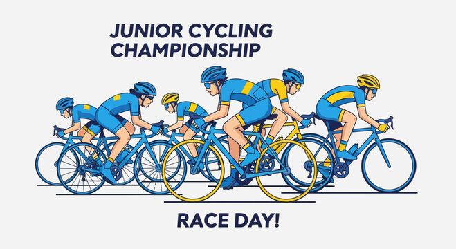 Junior Cycling Championship Depicting Young Athletes Competiting in a Race On Race Day