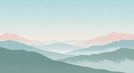 Fototapeta premium Serene Mountain Layers at Sunrise with Pastel Hues and Misty Valleys