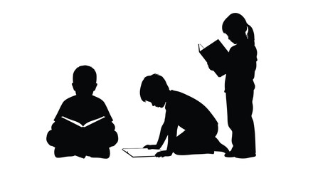 Children reading and learning together depicted in a striking silhouette © MD