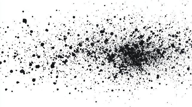 Hand drawn scattered black grunge dots on white background with dusty, rough, and grainy texture for retro and vintage poster, banner, and artistic design projects
