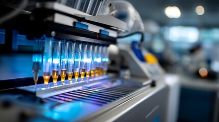 Naklejka premium Laboratory Automation Equipment with Test Tubes