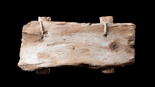 Aged wooden sign with frayed rope