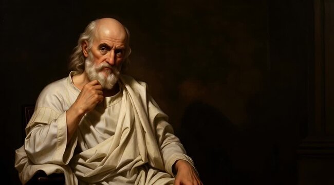 Classical Oil Painting Portrait of Socrates Philosopher with Copy Space