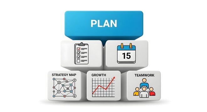 A planner with five interconnected blocks for organization and time management