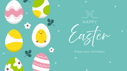 イースターエッグとヒヨコのイラスト Easter illustration Chick and easter eggs. © ayusloth