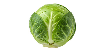 Fototapeta premium Fresh Green Cabbage with Dew Drops on Leaves Isolated on Black Background