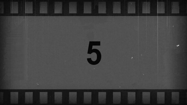 Strip Countdown Timer 10 seconds realistic vintage old movie countdown intro animation