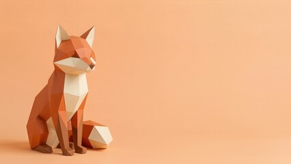 Obraz premium Stylish Low-Poly Fox Model on Soft Orange Background for Modern Design Projects
